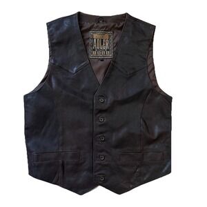 VTG Authentic Adler Men's Medium Vest Motorcycle Genuine Brown Leather Biker